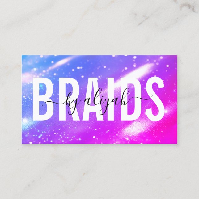 Hair Braiding Bold Typography Holographic  Business Card (Front)
