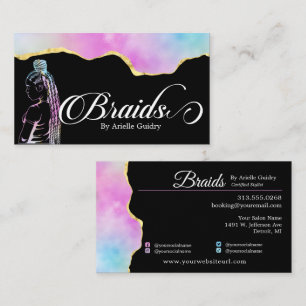 Hair Braiding Braid Salon Holographic Gold Business Card