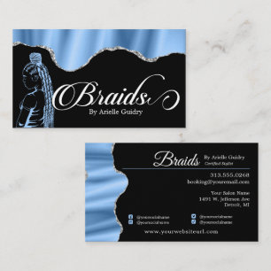 Hair Braiding Braid Salon Silver & Blue Glam Business Card