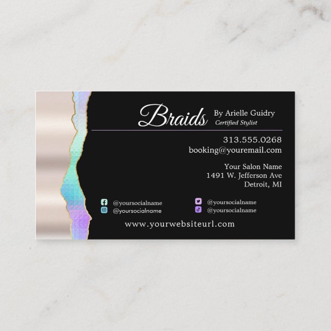 Hair Braiding Braid Stylist Add Photos Holographic Business Card (Back)