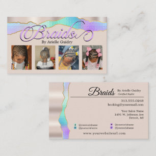 Hair Braiding Braid Stylist Add Photos Holographic Business Card
