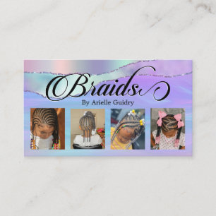 Hair Braiding Braid Stylist Holographic Photo Business Card
