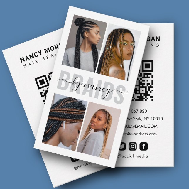 Hair Braiding Calligraphy Script Photo Collage  Business Card (Creator Uploaded)