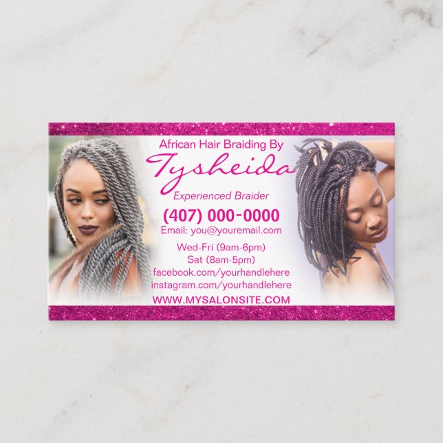 Hair Braiding Loctician Business Card Template (Front)