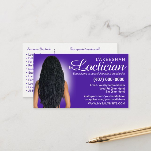 Hair Braiding Loctician Business Card Template (Front/Back In Situ)