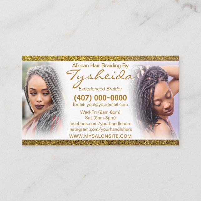 Hair Braiding Loctician Business Card Template (Front)