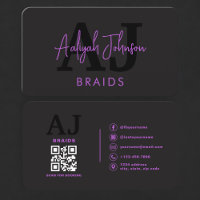 Hair Braiding QR Code Business Card Purple Black