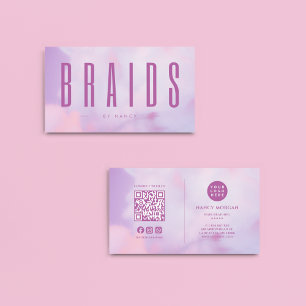 Hair Braiding QR Code & Logo Purple Holographic Business Card