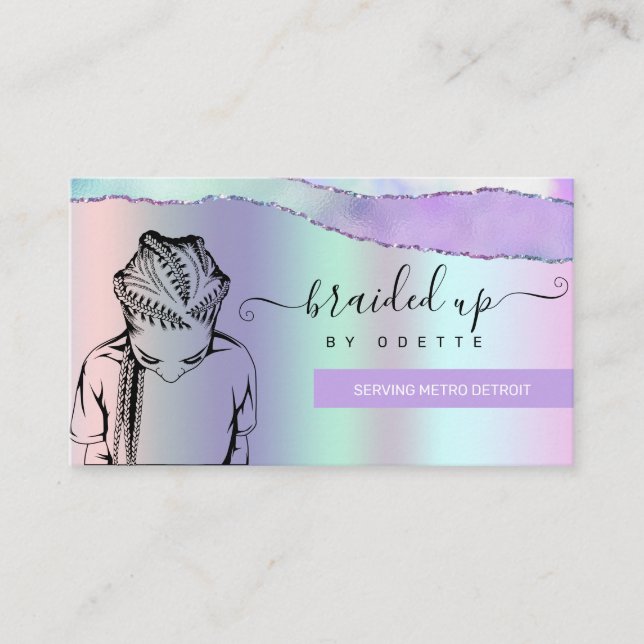 Hair Braiding Salon Pastel Purple Metallic  Busine Business Card (Front)