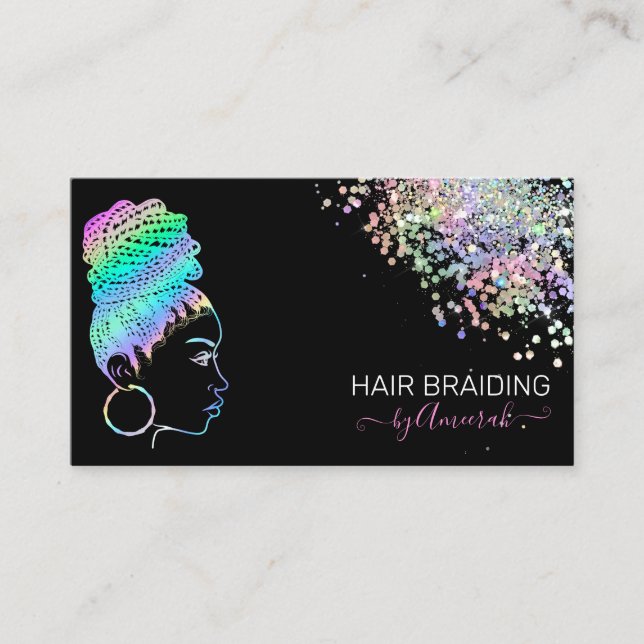 Hair Braiding Stylist Braid Salon Holographic  Bus Business Card (Front)