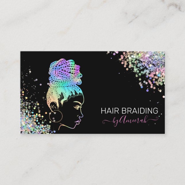 Hair Braiding Stylist Braid Salon Holographic  Business Card (Front)
