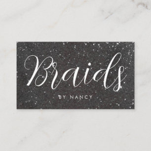 Hair Braiding Typography Black Glitter Sparkle Business Card
