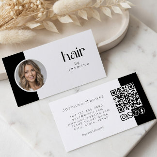 Hair by Black White Photo QR Code Social Icons  Business Card