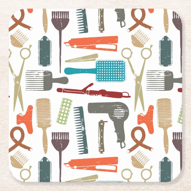 Hair Care Pattern Square Paper Coaster (Front)