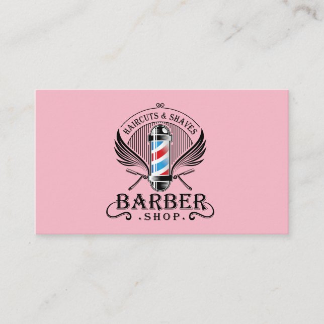 Hair Clipper | Barber Shop Pole | Pink Business Card (Front)