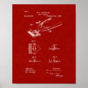Hair Clipper Patent - Burgundy Red Poster