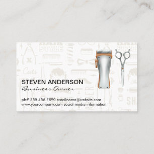 Hair Clippers Scissor   Barber Pattern   Metallic Business Card