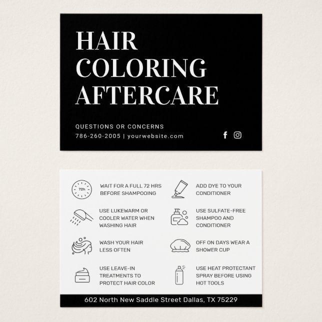 Hair Colouring Aftercare Business Card (Front & Back)