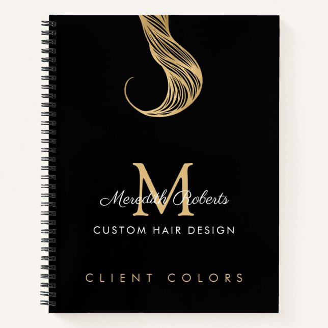 Hair Colourist Stylist Gold Black Monogram  Notebook (Front)