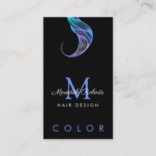 Hair Colourist Stylist Opal Blue QR Code Monogram Business Card