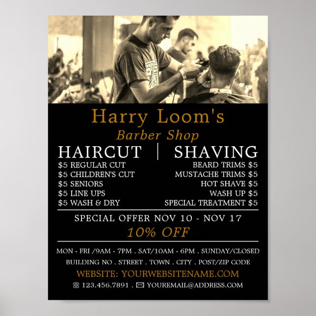 Hair Cut, Men's Barbers Advertising Poster (Front)