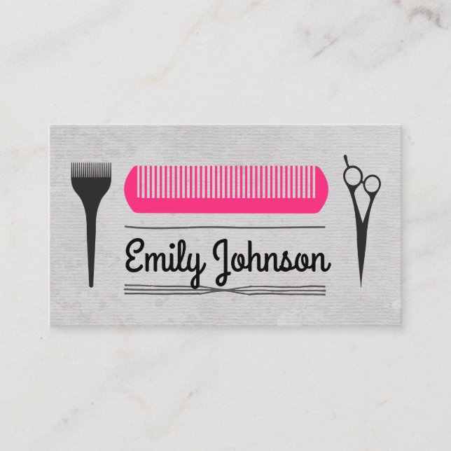 Hair Cut Pink Comb Salon Stylist Business Card (Front)