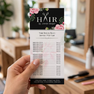 Hair Cut Scissors Logo Beautiful Floral Price List Rack Card