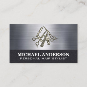 Hair Cut Tools   Metallic   Leather Business Card