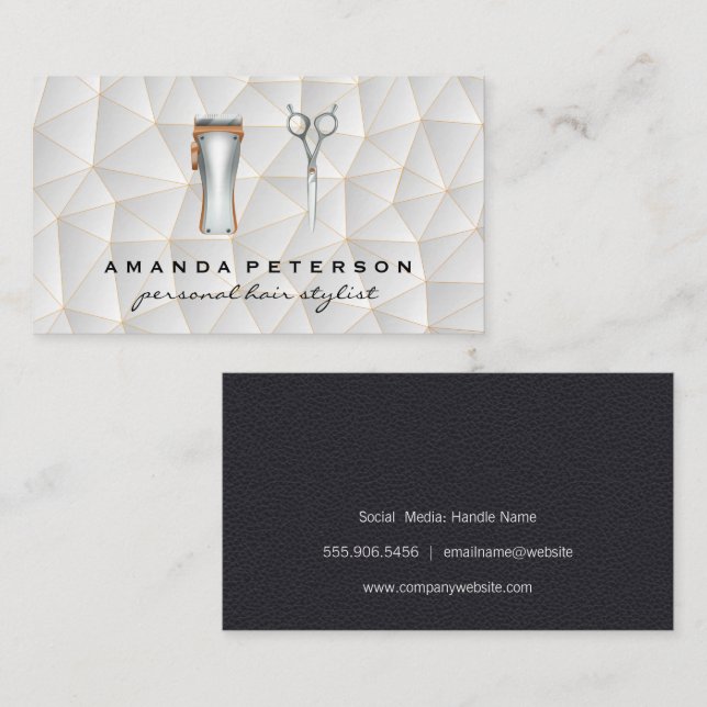 Hair Cutting Tools | Geometric Background Pattern Business Card (Front/Back)