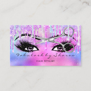 Hair Dresser Lashes Glitter Drips Holograph Pink Business Card