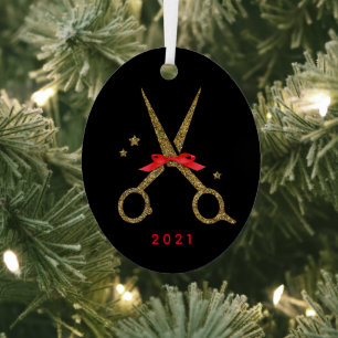 Hair dresser stylist Golden glitter scissors Metal Tree Decoration