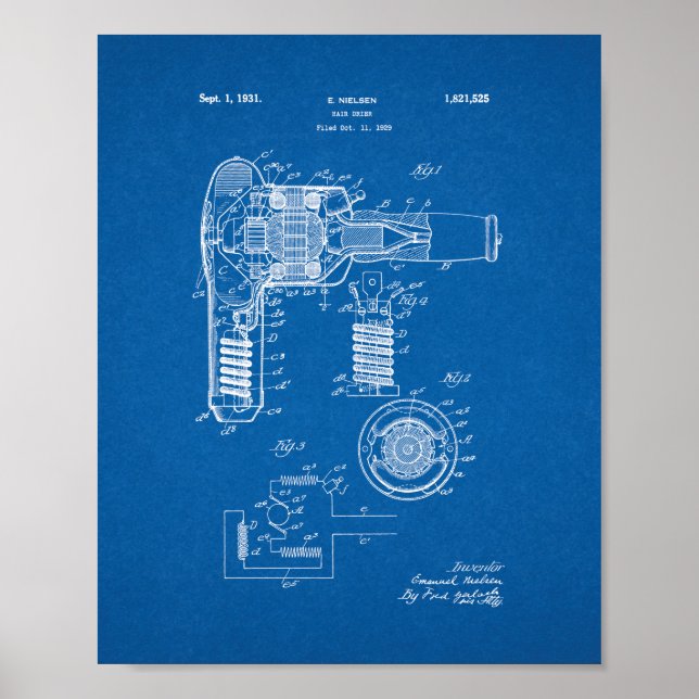 Hair Drier Patent - Blueprint Poster (Front)