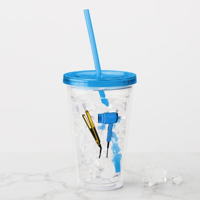 Hair dryer & hair straightener illustration acrylic tumbler (Front Ice)