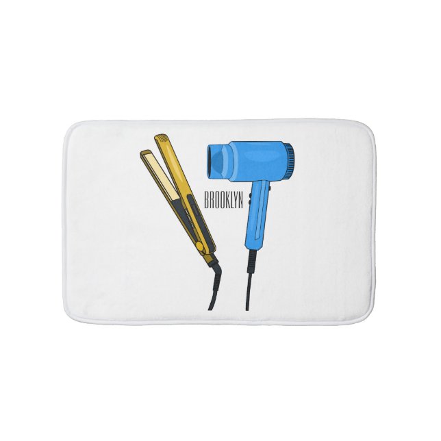 Hair dryer & hair straightener illustration bath mat (Front)