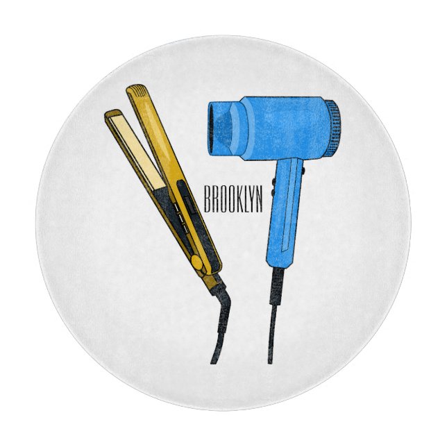Hair dryer & hair straightener illustration cutting board (Front)