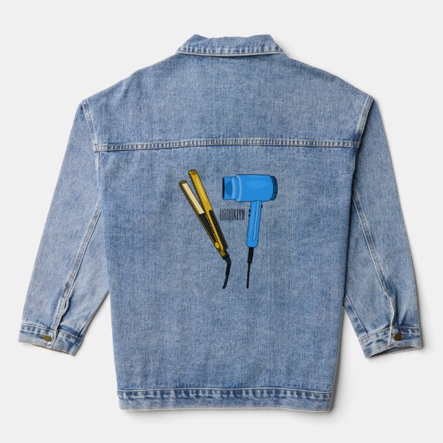 Hair dryer & hair straightener illustration denim jacket (Back)