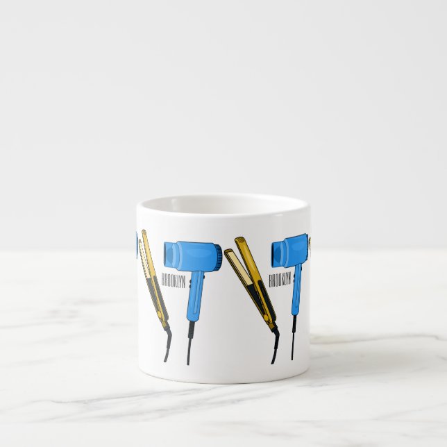Hair dryer & hair straightener illustration espresso cup (Front)