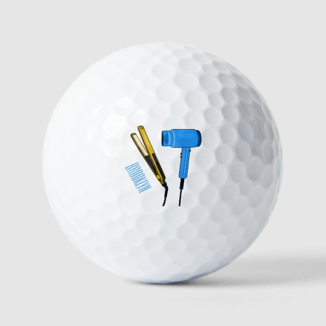 Hair dryer & hair straightener illustration golf balls (Front)