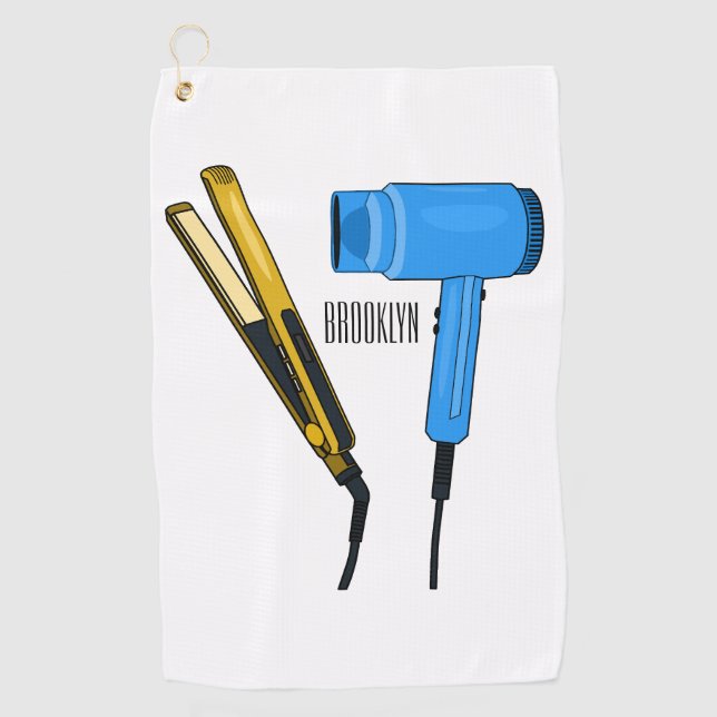 Hair dryer & hair straightener illustration golf towel (Front)