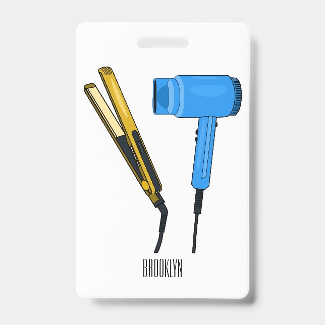 Hair dryer & hair straightener illustration ID badge (Front)