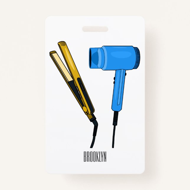 Hair dryer & hair straightener illustration ID badge (Front)