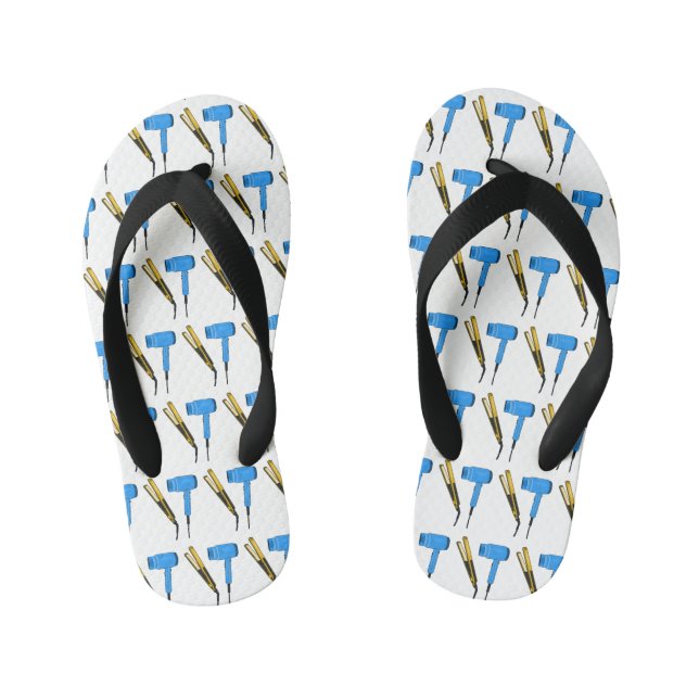 Hair dryer & hair straightener illustration kid's flip flops (Footbed)