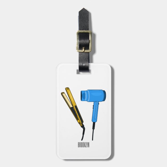 Hair dryer & hair straightener illustration luggage tag (Front Vertical)