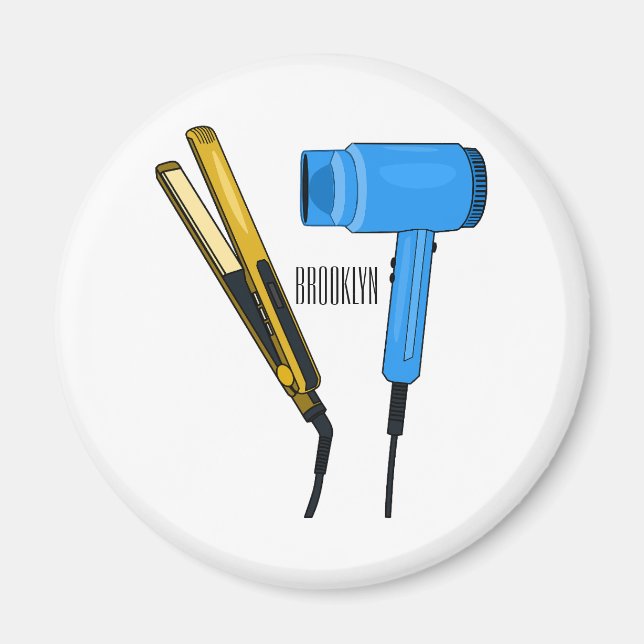 Hair dryer & hair straightener illustration magnet (Front)