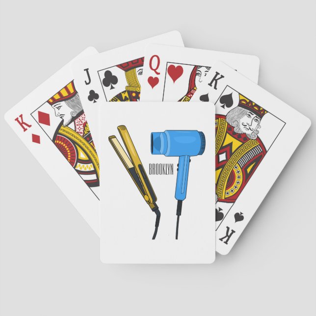 Hair dryer & hair straightener illustration playing cards (Back)