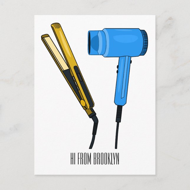 Hair dryer & hair straightener illustration postcard (Front)