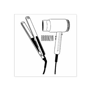 Hair dryer & hair straightener illustration rubber stamp