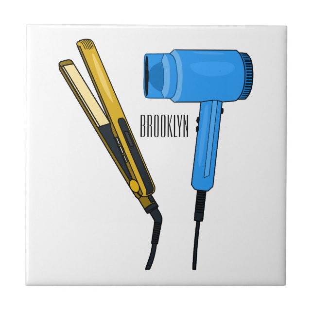 Hair dryer & hair straightener illustration tile (Front)