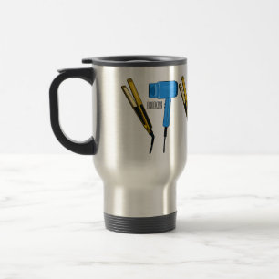 Hair dryer & hair straightener illustration travel mug
