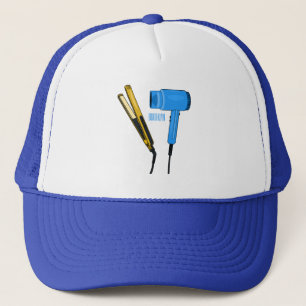Hair dryer & hair straightener illustration trucker hat